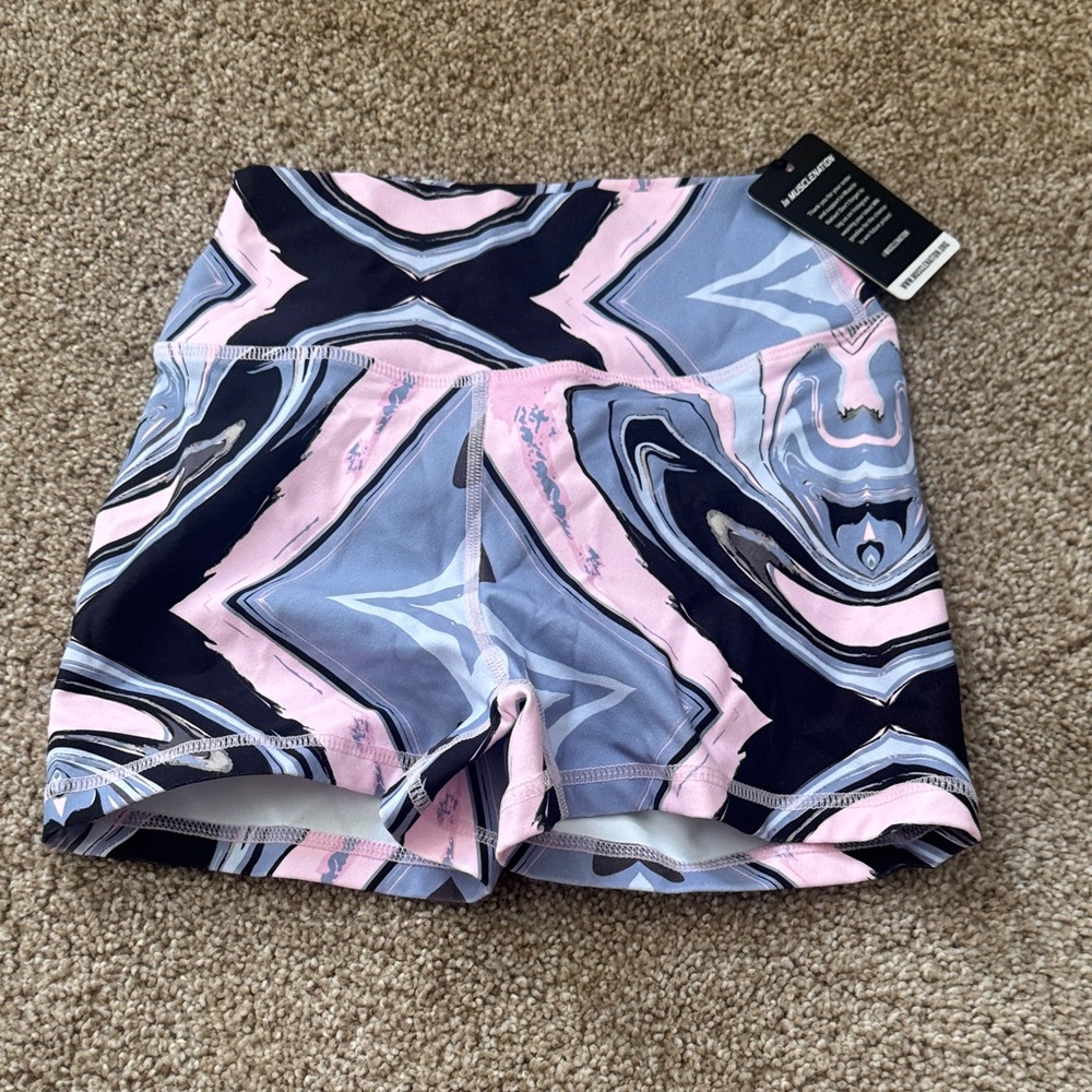 Women's Abstract Pattern Bike Shorts - Pink and Blue